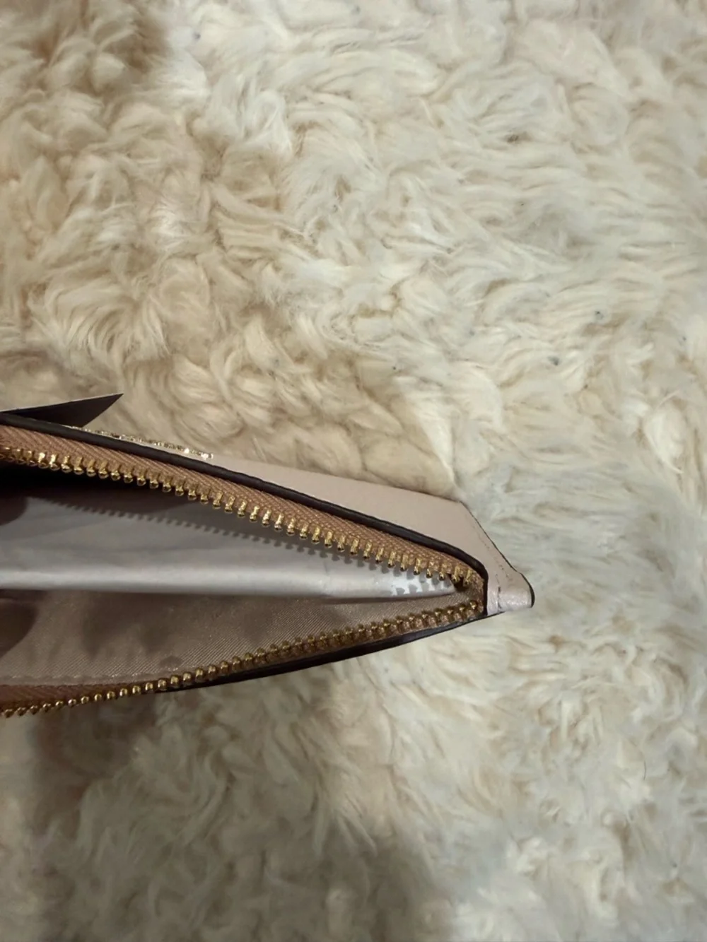 kate spade Pale Pink Pebbled Leather Wristlet with Tan Strap